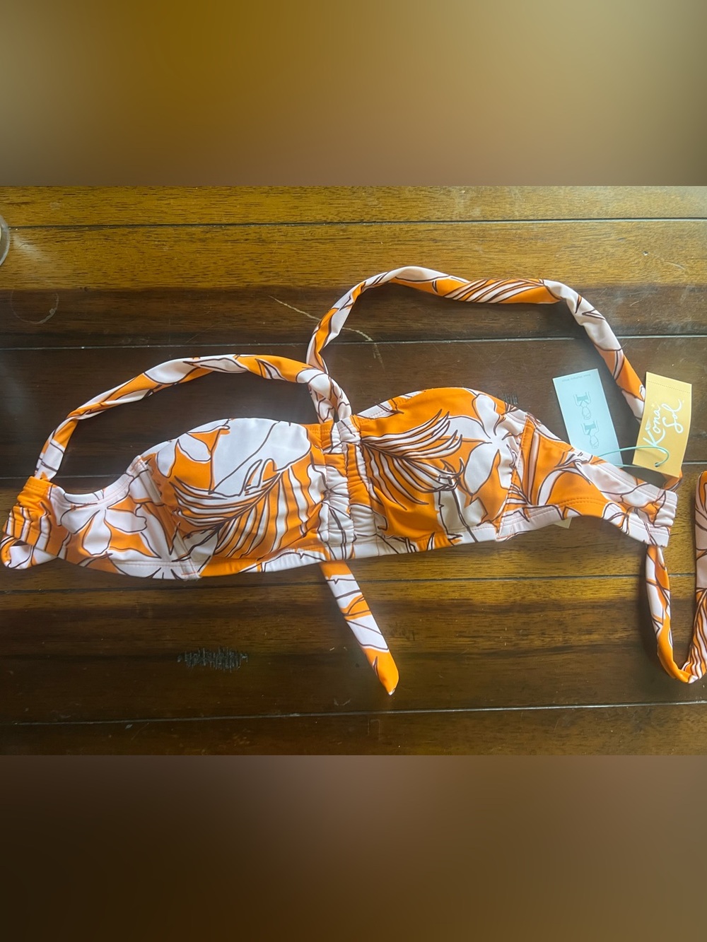 Kona Sol Orange & White Floral Bandeau Swim Top